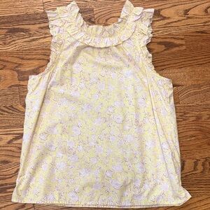J CrewRuffled Neck Sleeveless Floral Tank - Yellow & White